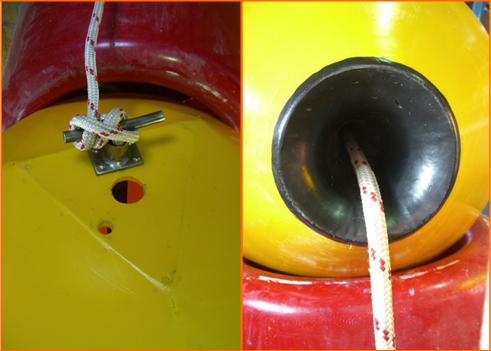 Rope exit up through stainless steel tube to tie off cleat
Rope exits through flared opening to prevent chafe.